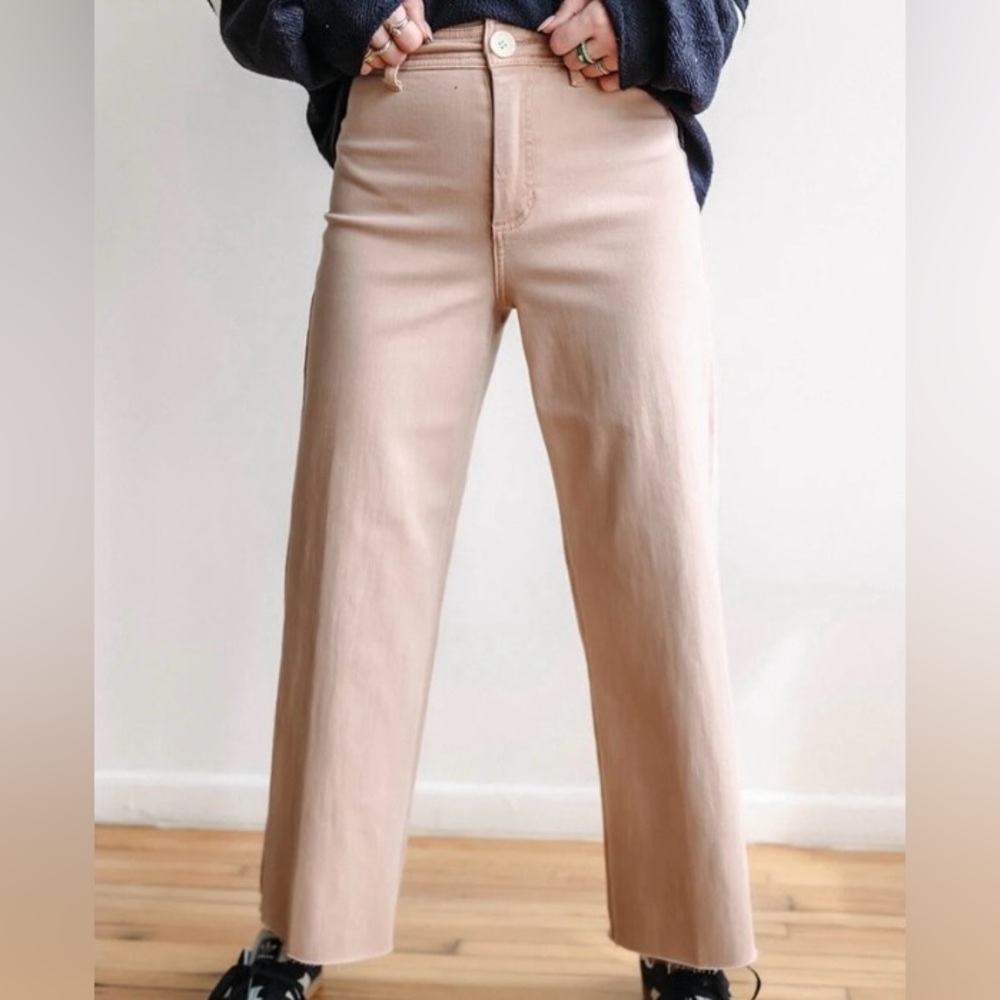 Oat New York High Rise Vintage Rose Wide Leg Raw Hem Jeans‎ US 10/30